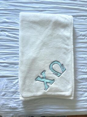 Large Chi Omega Greek White Blanket